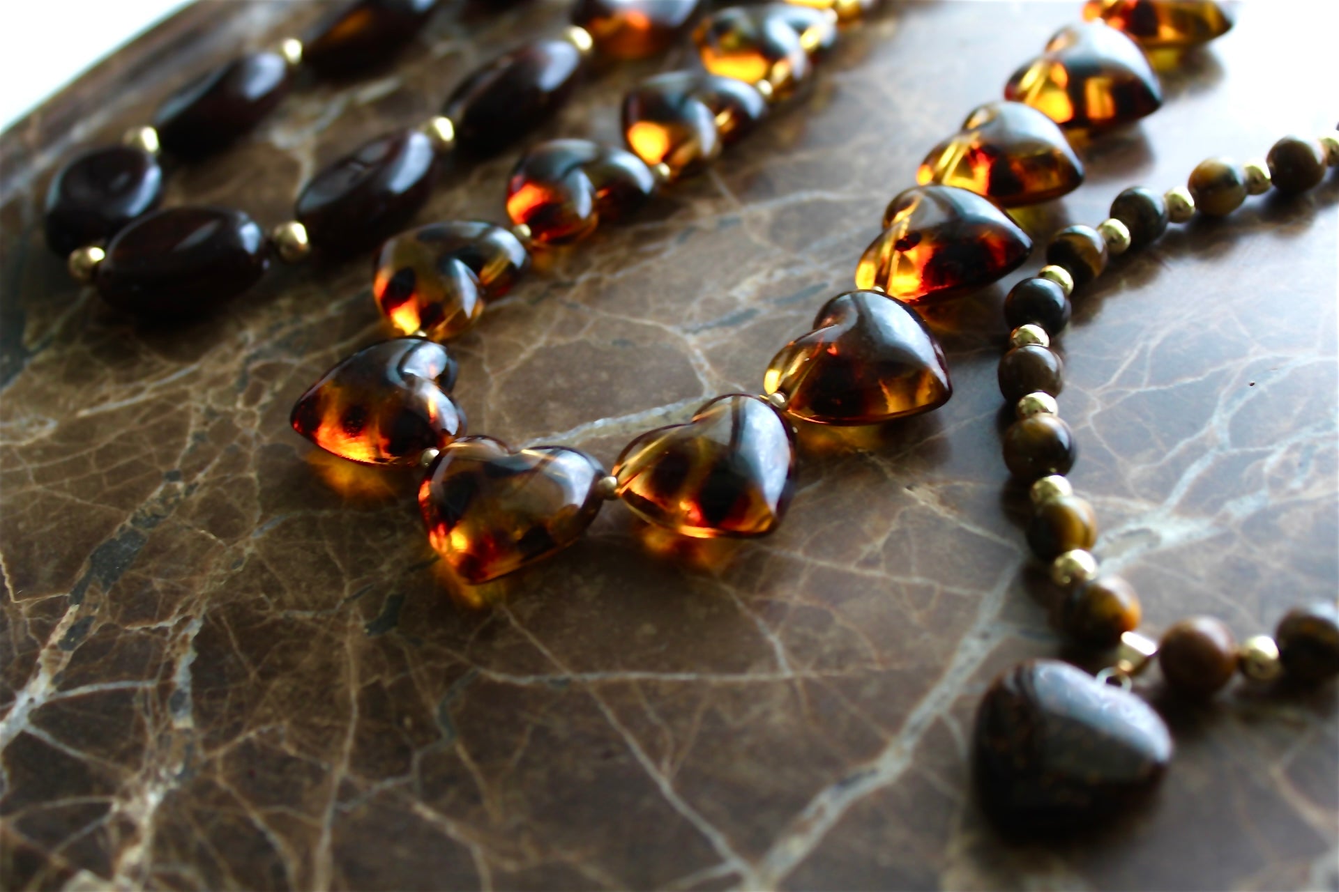 Kralen Ketting ‘Amber Hearts’