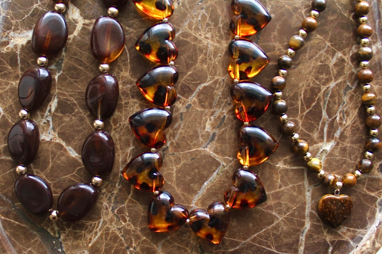 Kralen Ketting ‘Amber Hearts’